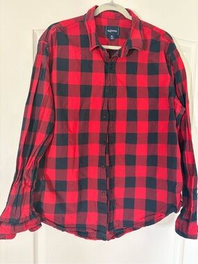 UNZIPPED Men’s XL Red Black Buffalo Plaid 100% Cotton Button Down Shirt